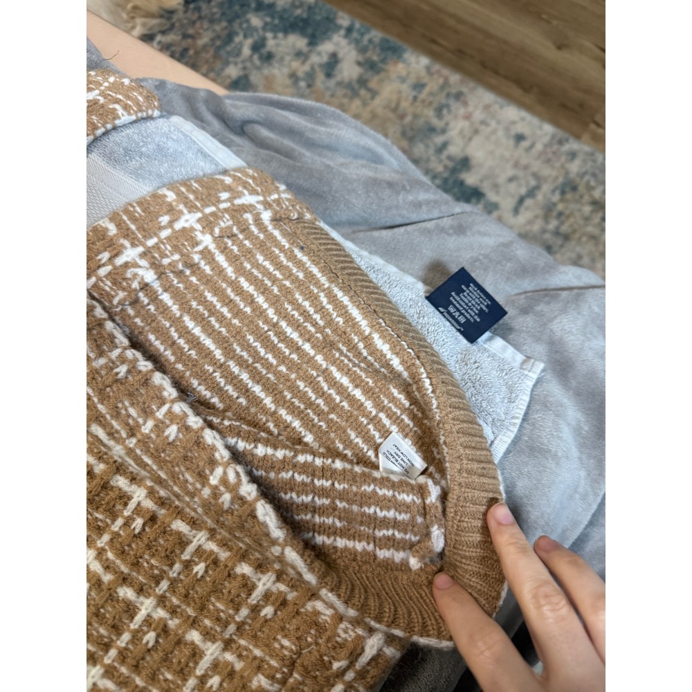 NWT Lulus Size Medium Cozy Conditions Tan White Knit Plaid Coatigan Pockets - Picture 10 of 11